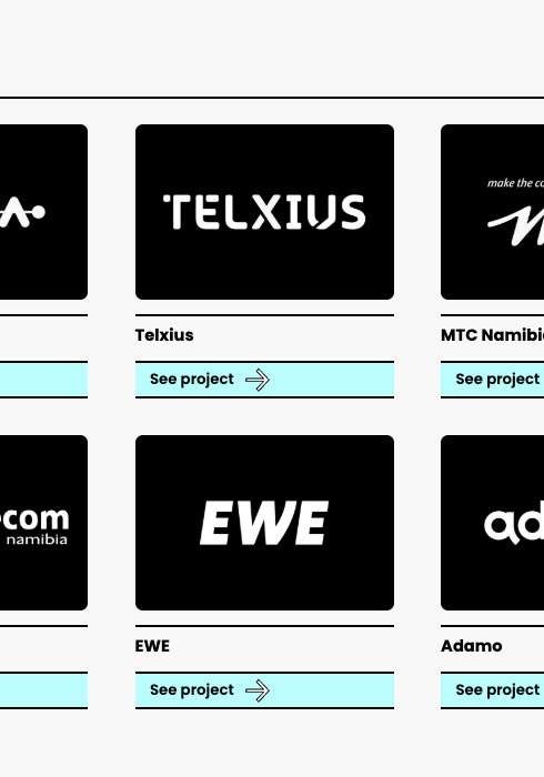 Listado de proyectos en la web de Alvatross con fichas de Telxius, MTC Namibia, EWE y Adamo.